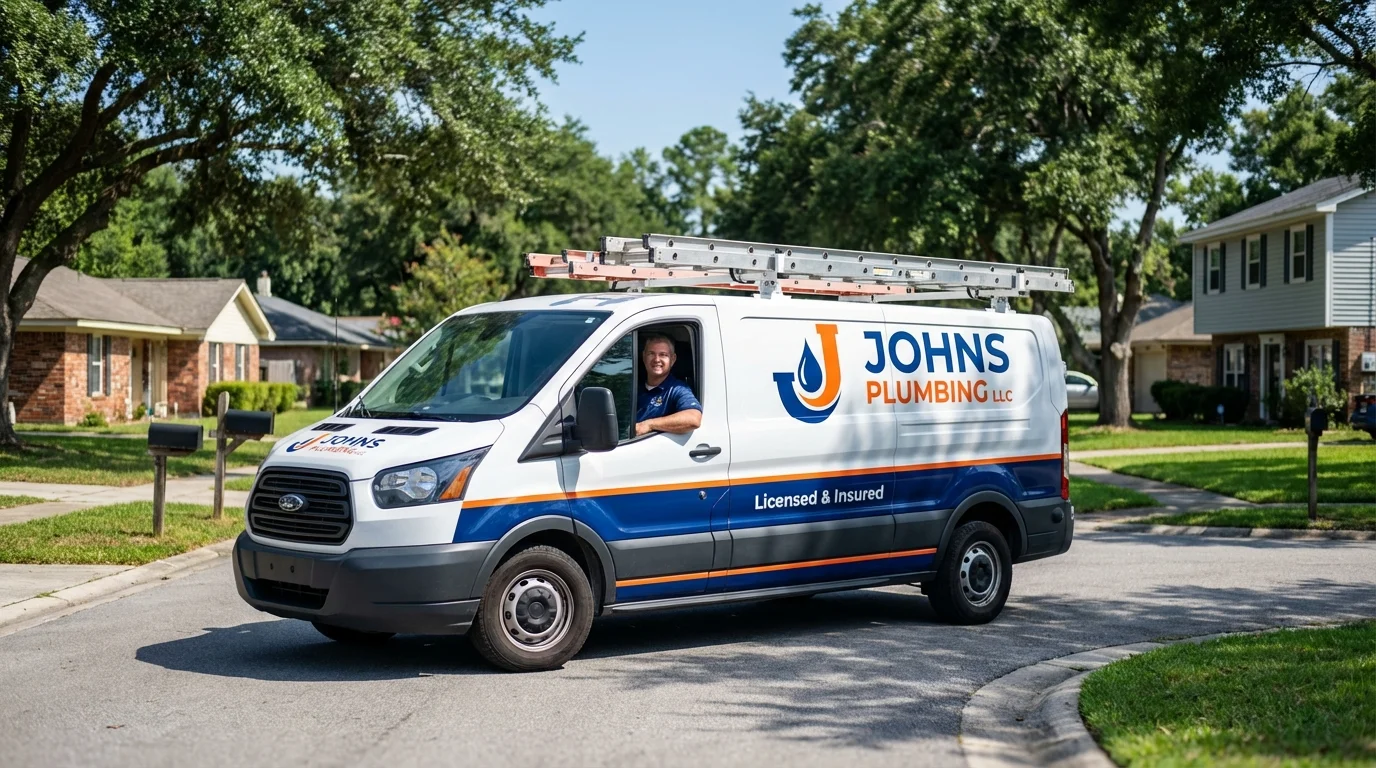 Johns Plumbing LLC service van in North Babylon, NY