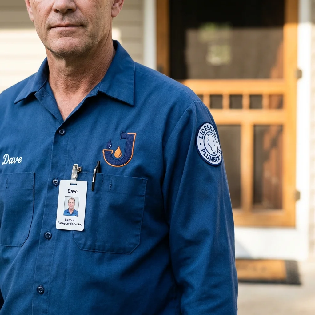 Licensed plumber showing ID badge in North Babylon, NY
