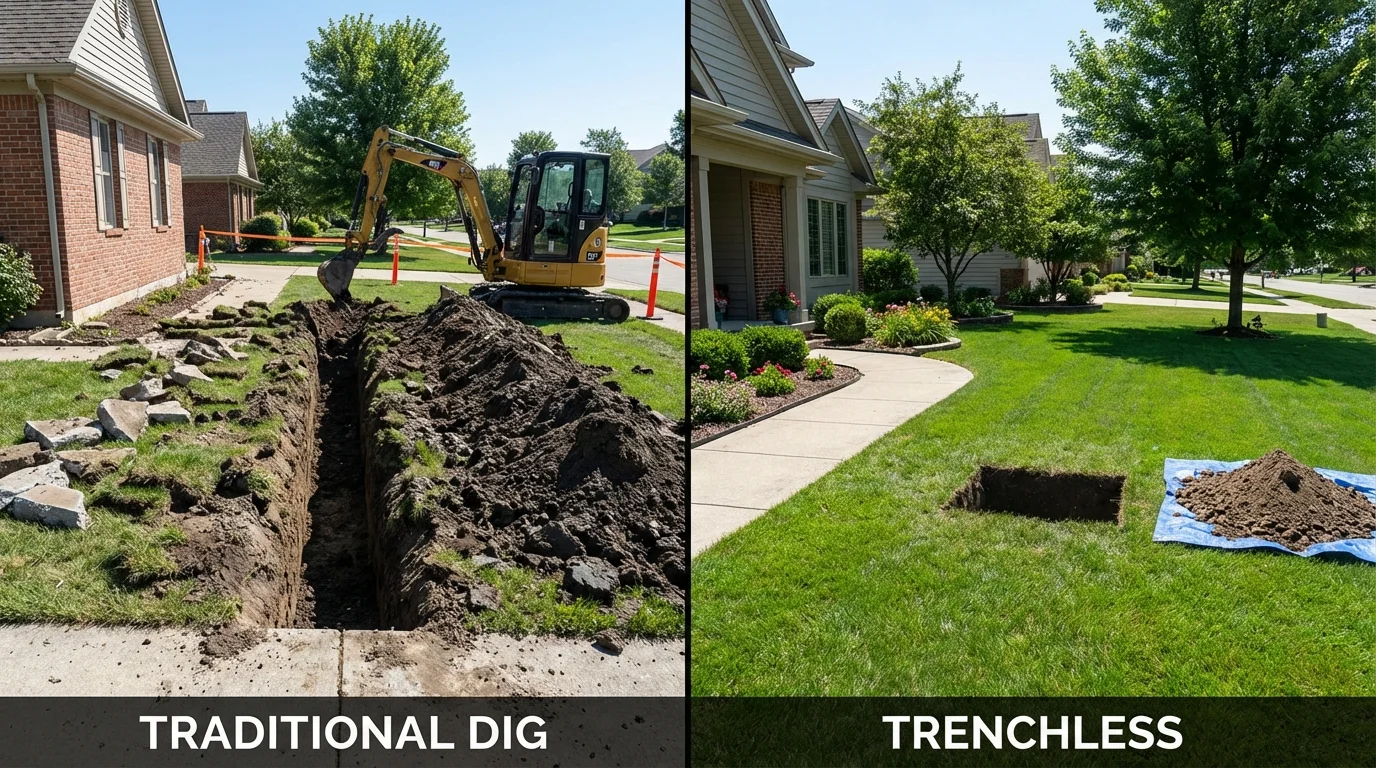 Trenchless sewer repair with minimal yard damage versus traditional excavation in North Babylon, NY